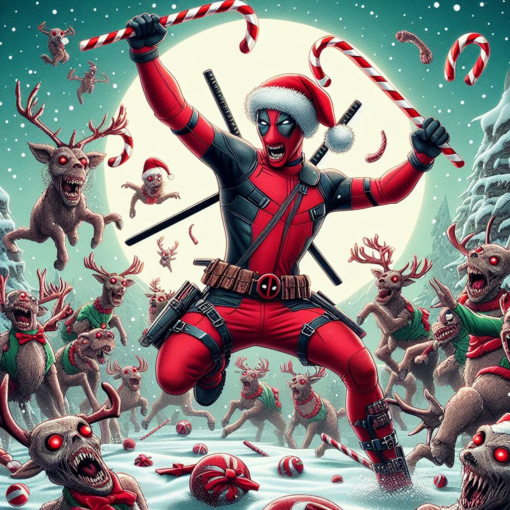 Deadpool runs from Santas Crew